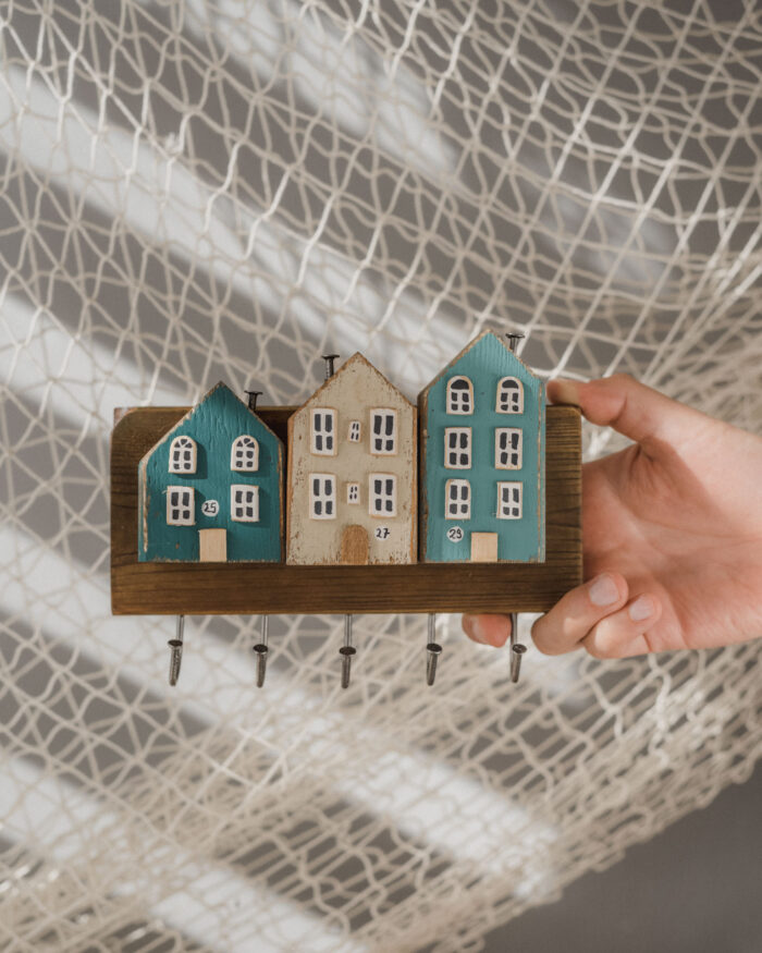 Wieszak na Klucze z Domkami Błękitne