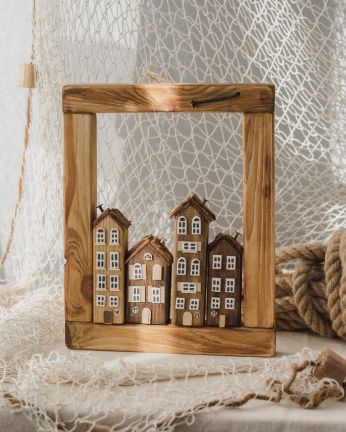 Drewniana Rama z Domkami Dąb