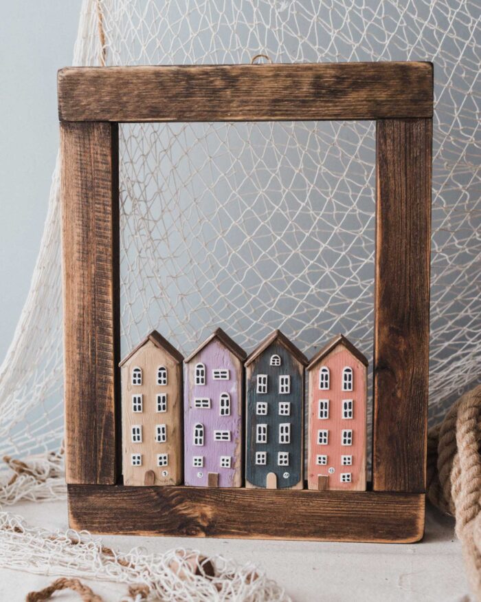 Drewniana Rama z Domkami Palisander